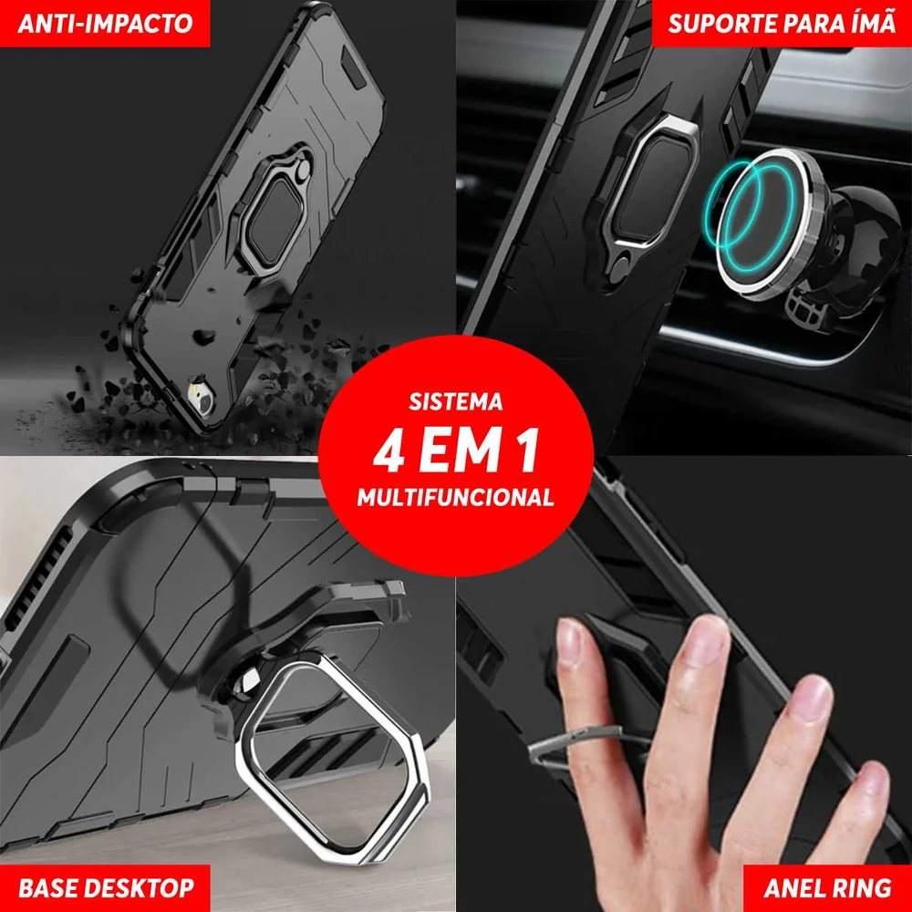 Imagem 4 de 5 do produto Capa Case Capinha Samsung S22 Plus - 4em1 Protetora Anti Impacto Queda Armor Militar Protetora Anel De Dedo E Base Cor:p.