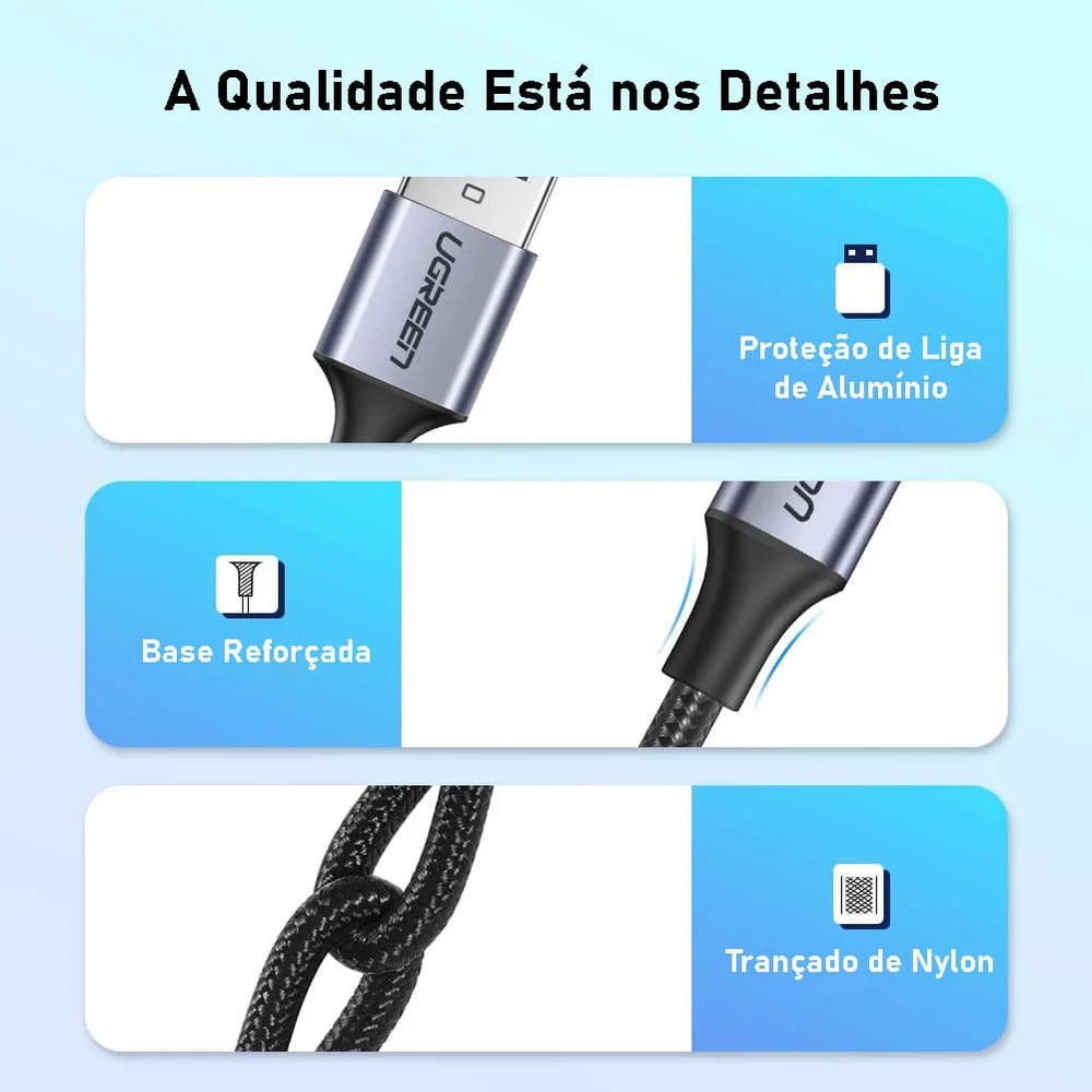 Imagem 2 de 5 do produto Cabo Celular USB C Ugreen Carregador Rápido Android 3m