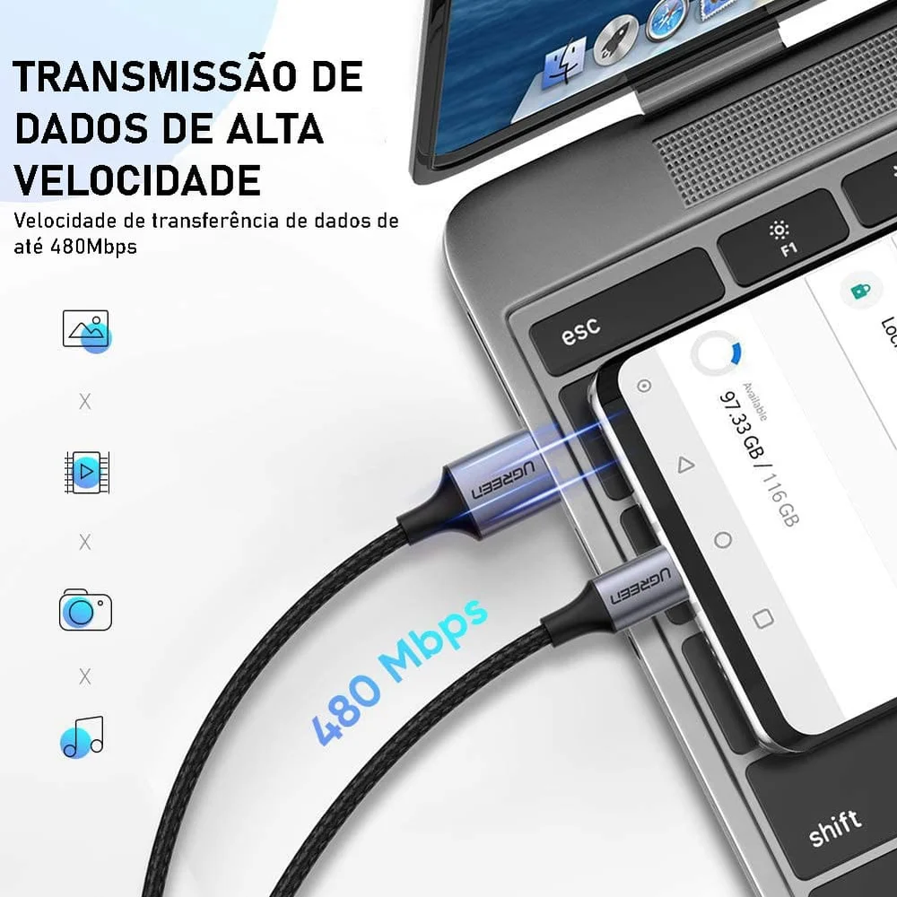 Imagem 5 de 5 do produto Cabo Celular USB C Ugreen Carregador Rápido Android 3m