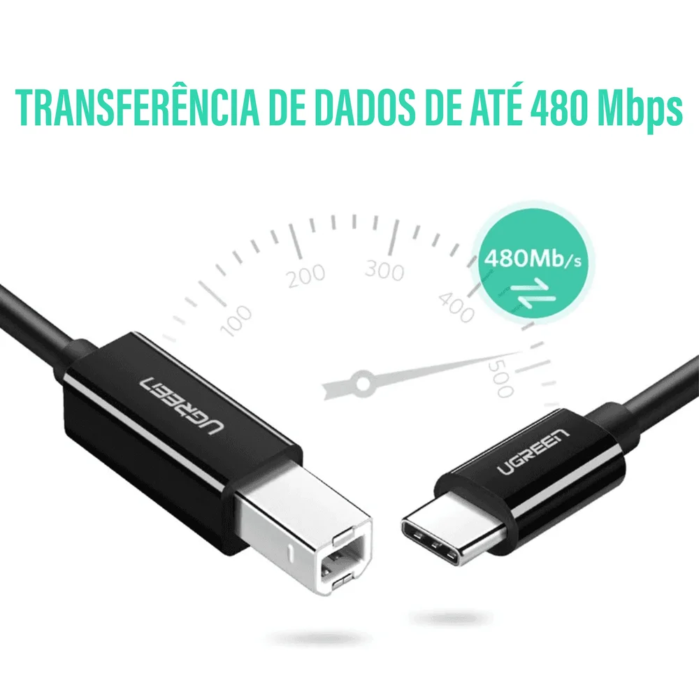 Imagem 5 de 5 do produto Cabo USB C Impressora USB B 2.0 Ugreen Macbook HP Epson 2m
