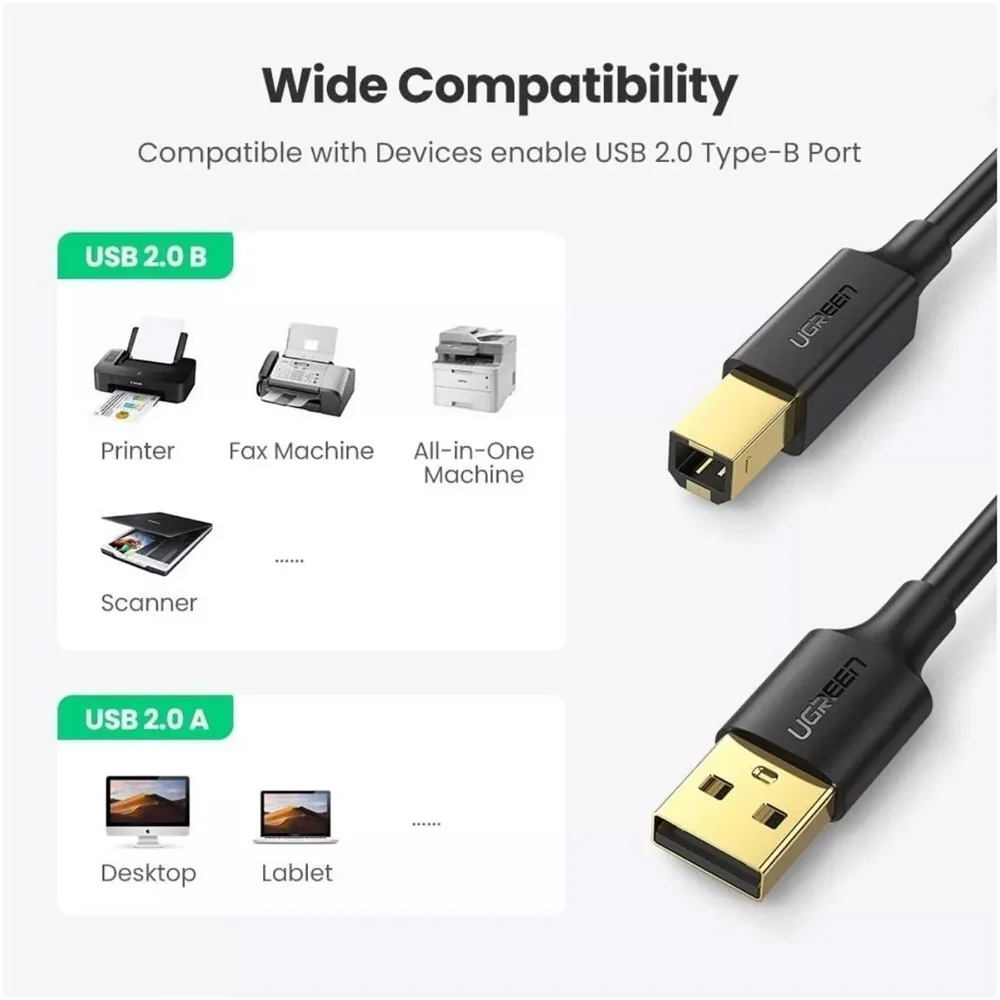 Imagem 4 de 5 do produto Ugreen Cabo Usb B 2.0 Impressora Universal Hp Epson 3m