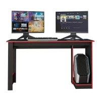 Mesa Gamer Com Espaço Elevado Para CPU, Caemmun, Preto Texturizado/vermelho