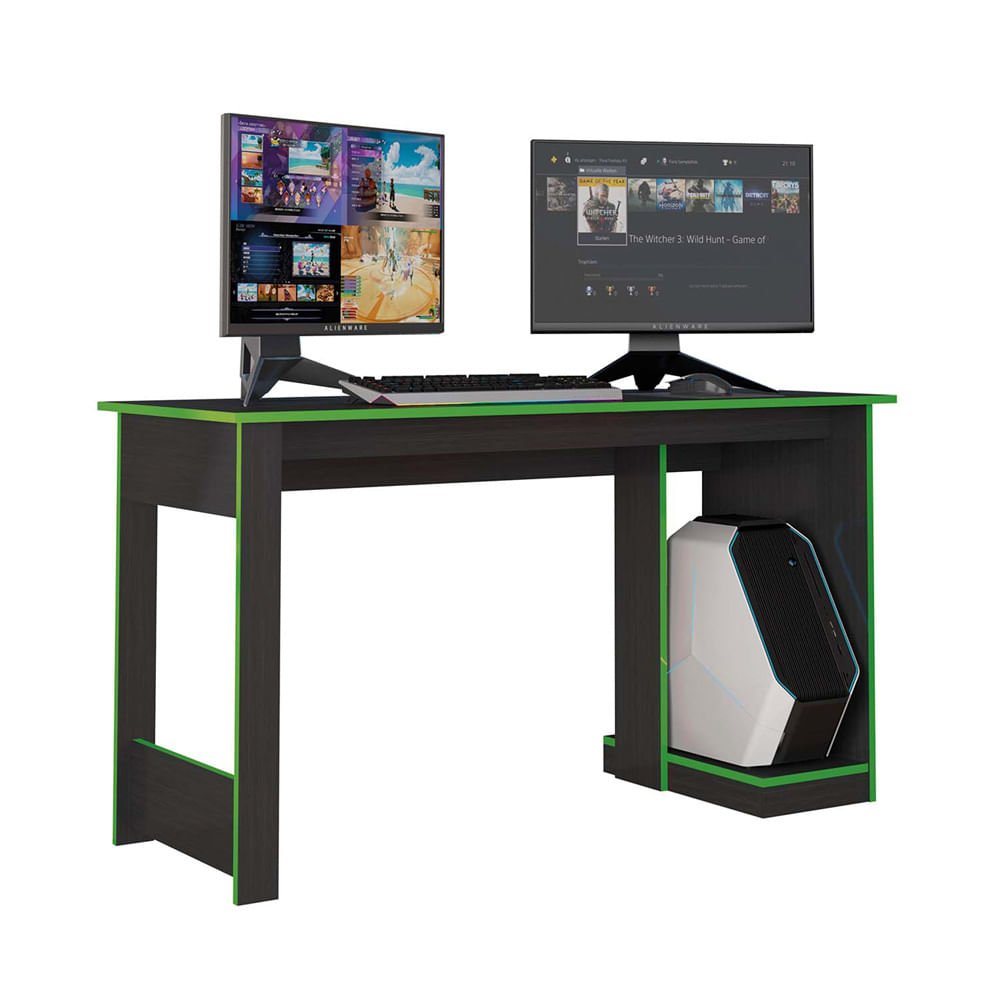 Mesa Gamer Para Computador Escrivaninha Preta Verde Caemmun