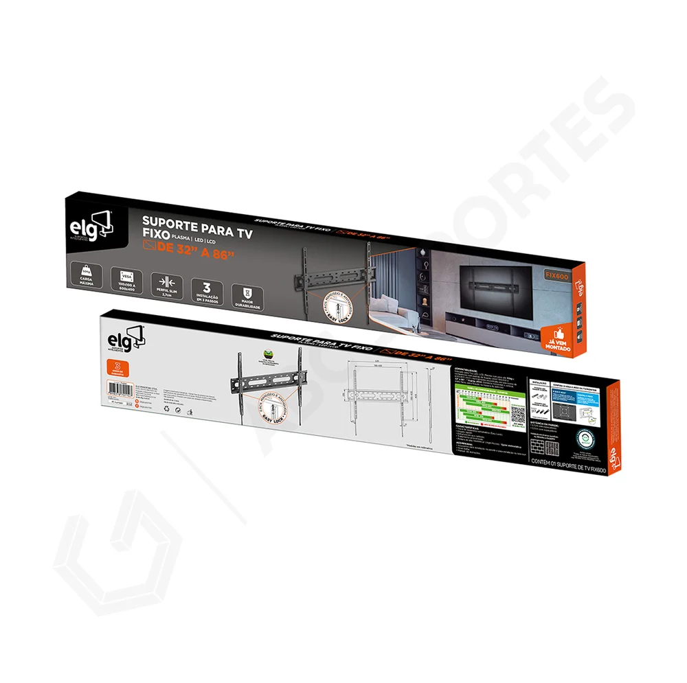 Imagem 3 de 5 do produto Suporte Tv Fixo Elg Fix600, 32 À 86 Polegadas, Preto