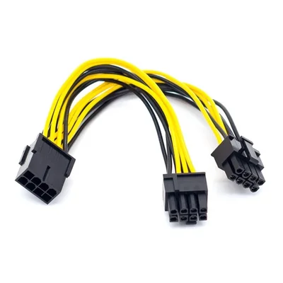 Cabo Adaptador Energia Placa De Vídeo, 8pin Para 2x 6+2pin PCI-e, Extensor Divisor, Conector Splitter, Adaptador Y, Preto E Amarelo