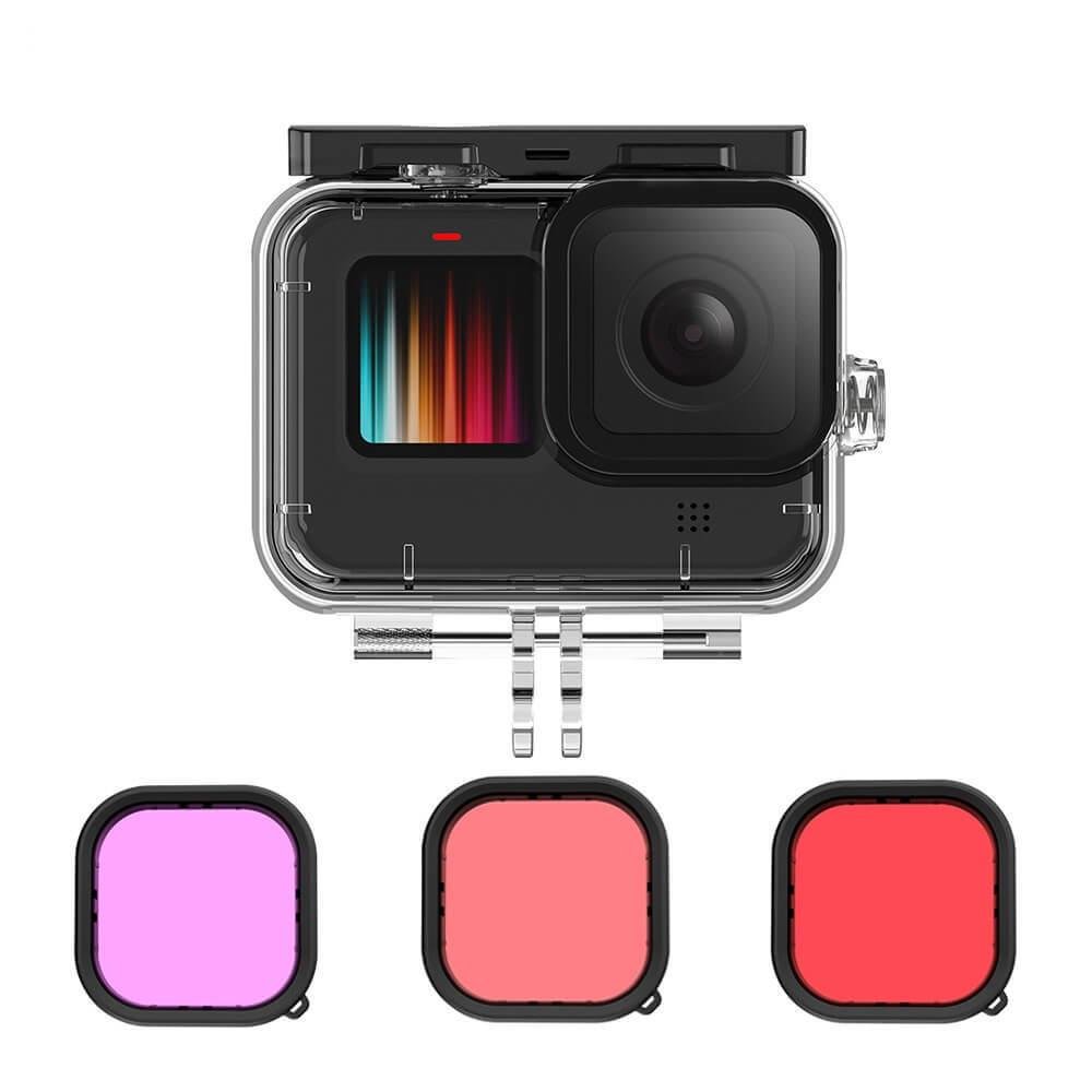 Kit Mergulho GoPro Hero 12 /  11 / 10 / 9 Black - Caixa Estanque + Filtros - Telesin