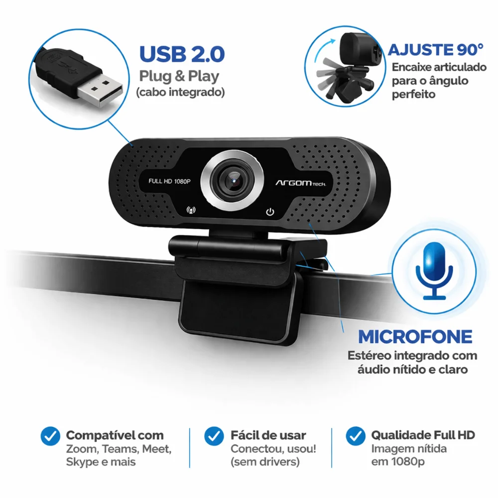 Imagem 4 de 4 do produto Web Camera Argom USB, Full HD 1080p, Vídeo E Microfone - Arg-Wc-9140bk