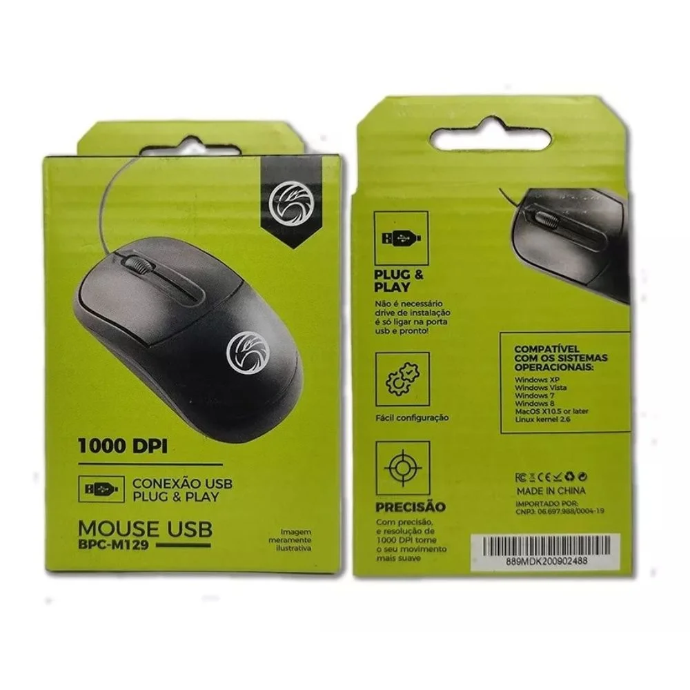 Mouse Óptico USB, Brazil Pc, Bpc-m129, 1000DPI Mouse Óptico USB, Brazil Pc, Bpc-m129, 1000DPI