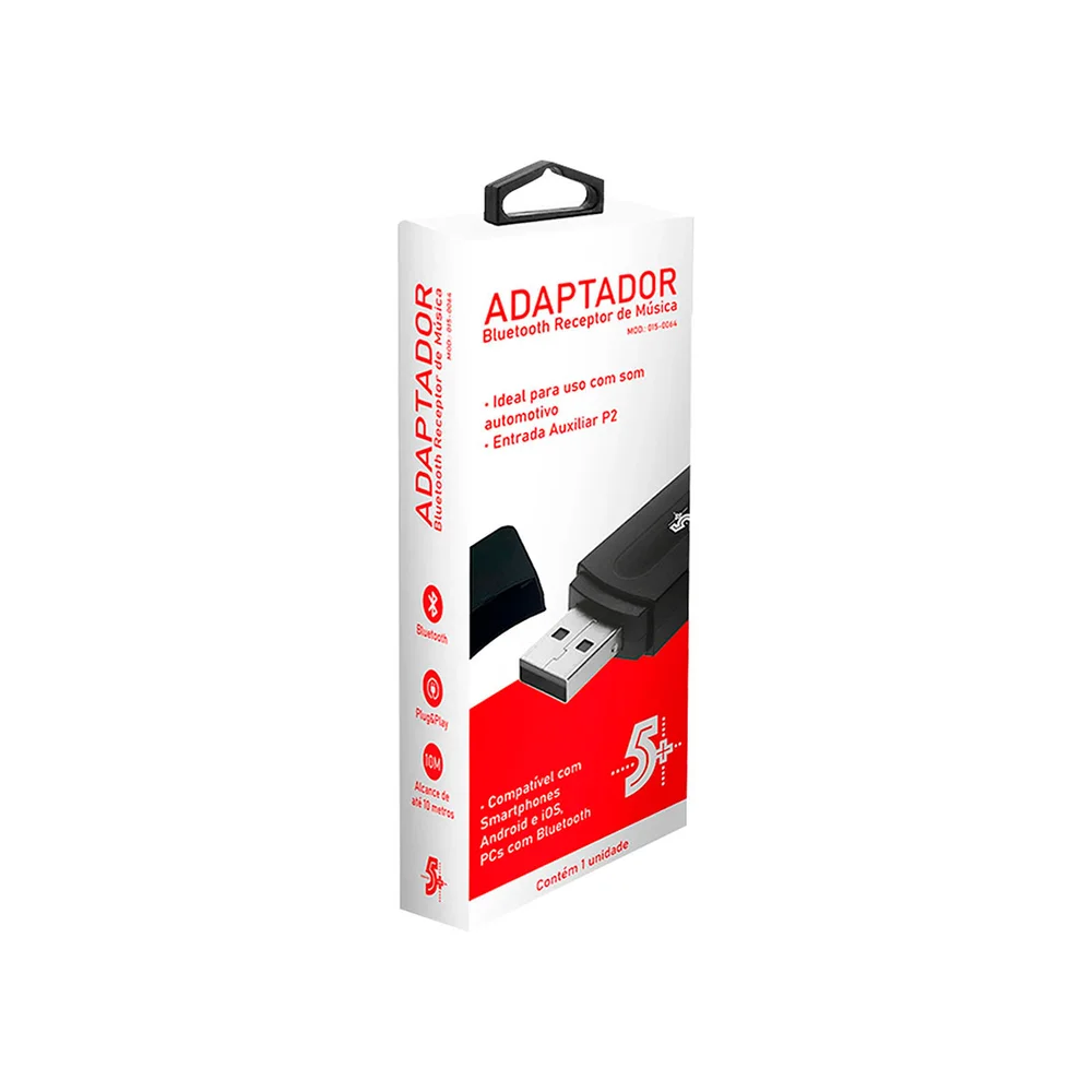 Imagem 2 de 4 do produto Adaptador Bluetooth, 5+, Alimentação USB, Com Cabo Auxiliar P2 - 015-0064