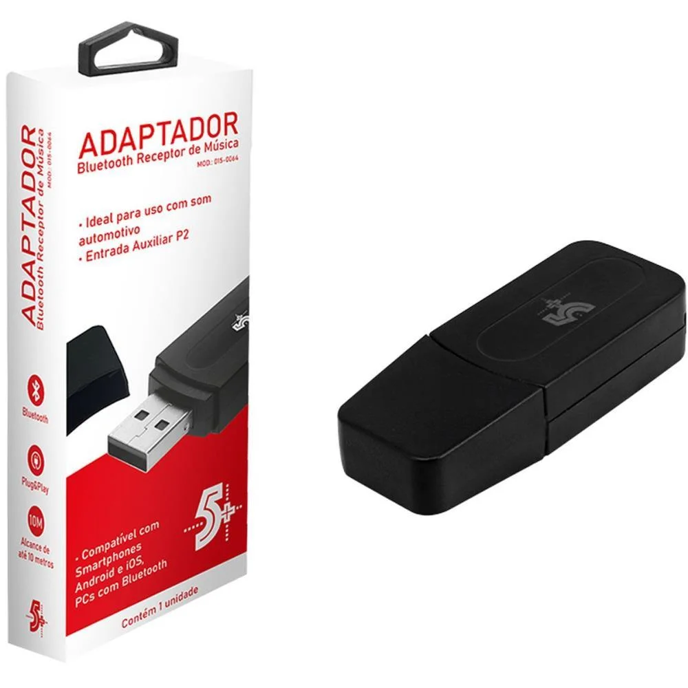 Imagem 3 de 4 do produto Adaptador Bluetooth, 5+, Alimentação USB, Com Cabo Auxiliar P2 - 015-0064