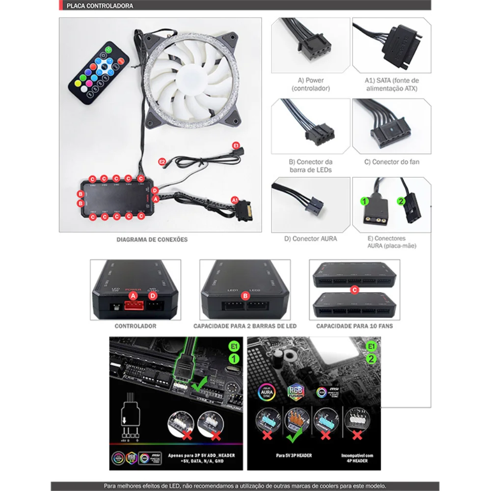 Imagem 5 de 5 do produto Kit Cooler FAN com 3 Unidades K-MEX Star, 120x120mm, ARGB