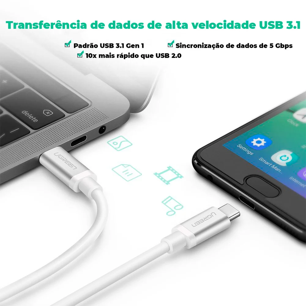 Imagem 5 de 5 do produto Ugreen Cabo Usb C Macho Carregador Celular 60w Premium 1m