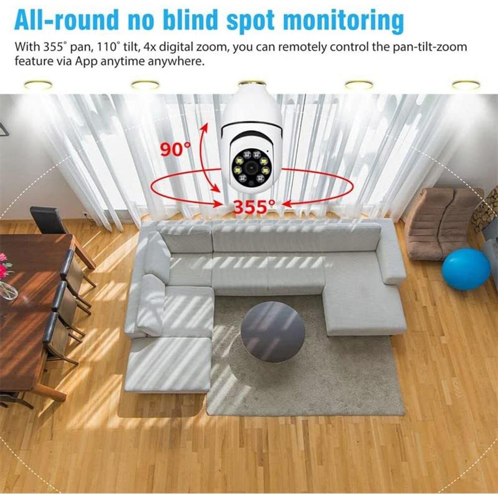 Imagem 3 de 5 do produto Câmera Jortan Lâmpada De Segurança Wifi, 1080p E27 Lente (mm) : 3.6mm, Com Visão Noturna Infravermelha