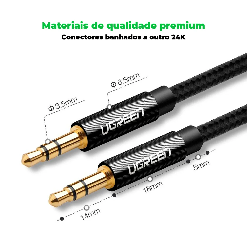Imagem 5 de 5 do produto Cabo De Áudio Ugreen Av112 P2 3.5mm Macho 1m Preto
