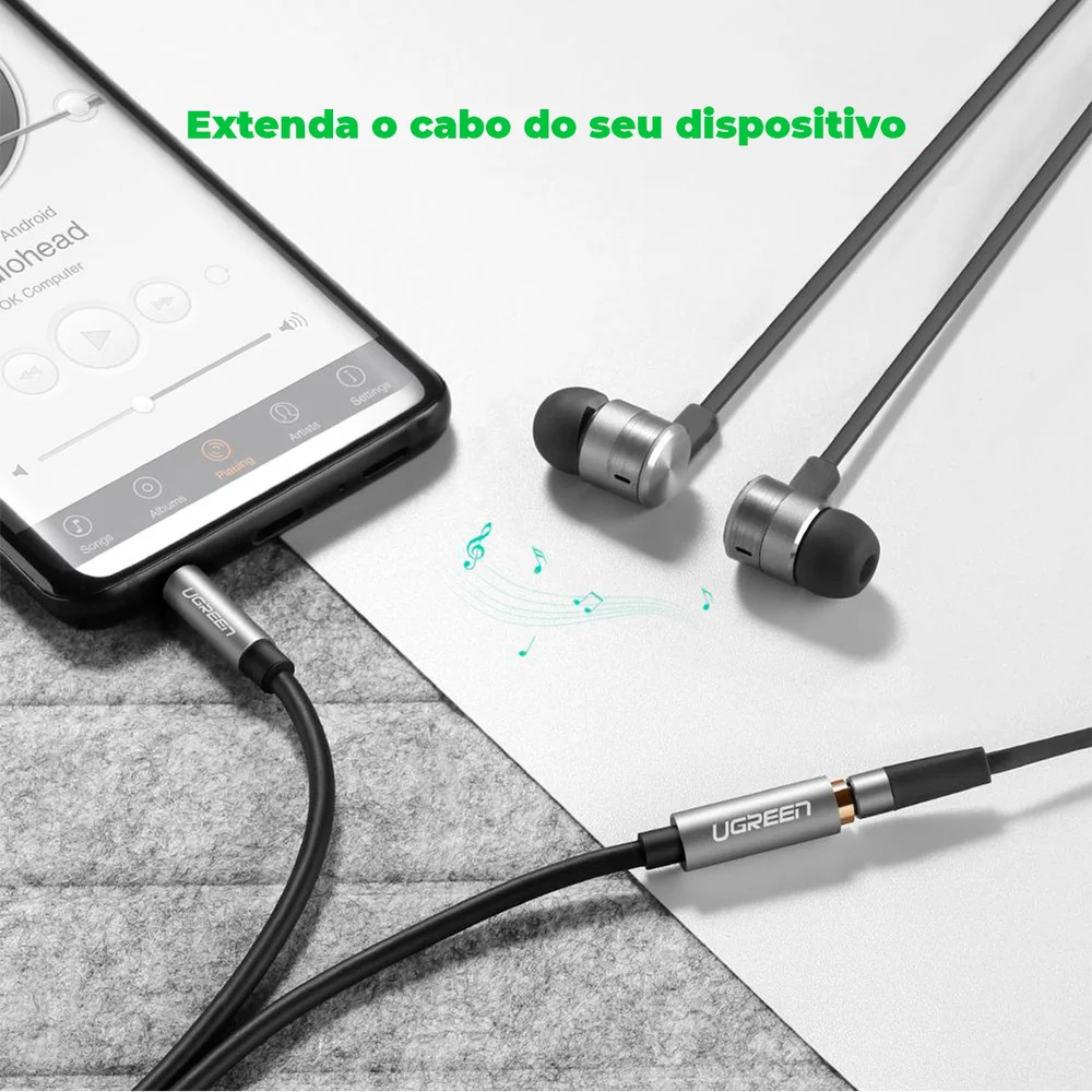 Imagem 4 de 5 do produto Cabo Extensor P2 Ugreen 3 Vias Celular Fone Premium 5m