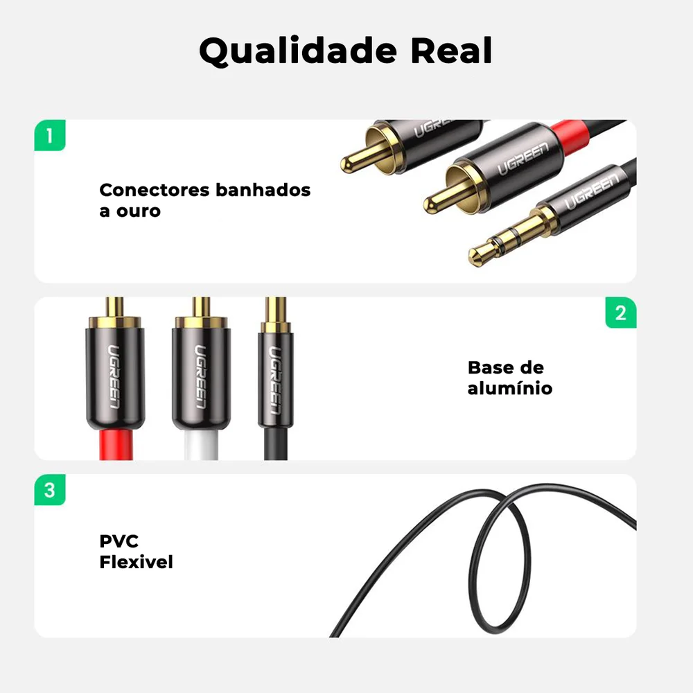 Imagem 2 de 5 do produto Ugreen Cabo Audio Pro Auxiliar P2 3.5mm P/ 2 Rca Macho 5m