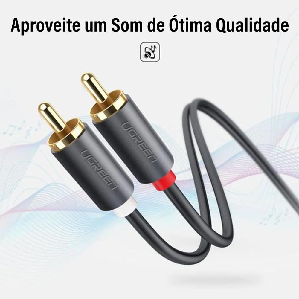 Imagem 2 de 5 do produto Cabo Audio 2 RCA Macho Ugreen Dupla Blindagem Home Tv 3m