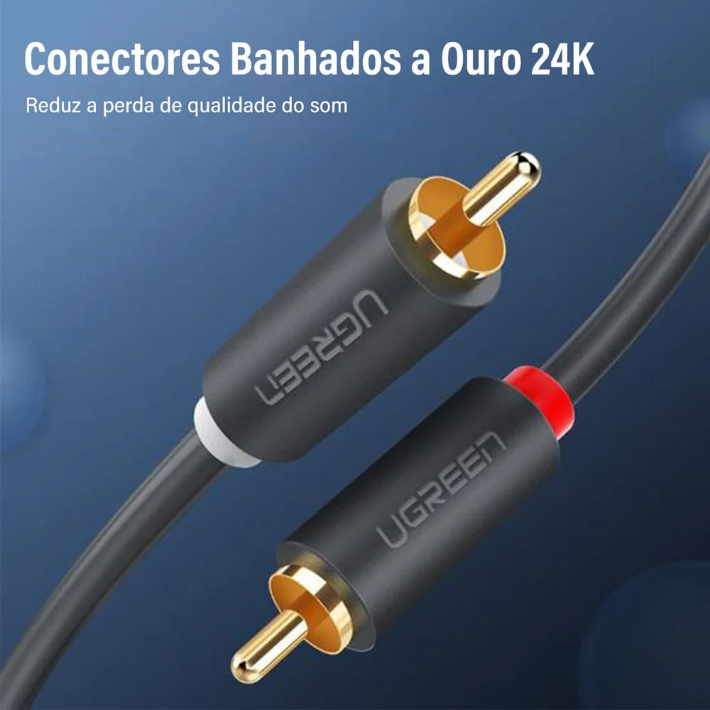 Imagem 5 de 5 do produto Cabo Audio 2 RCA Macho Ugreen Dupla Blindagem Home Tv 3m