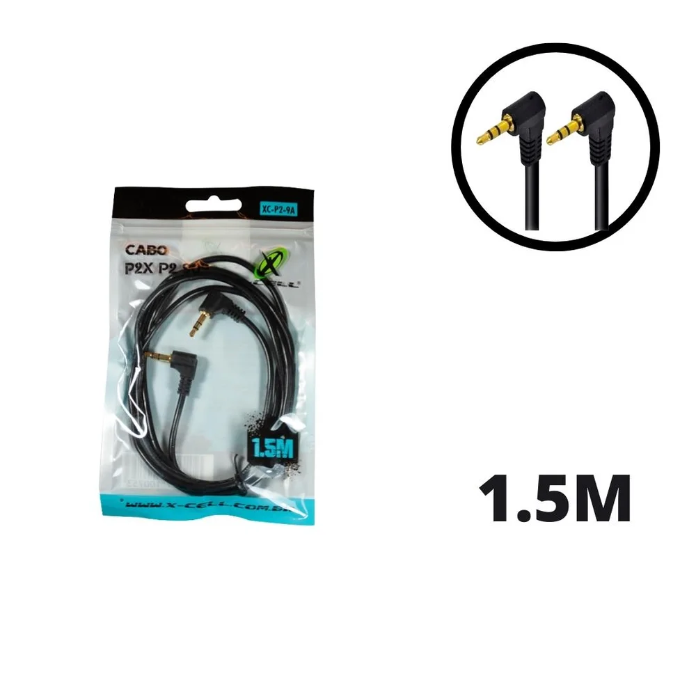 Imagem 2 de 4 do produto Cabo P2 X P2 90 Graus 1.5m Xcell Xc-p2-9a Auxiliar Aux