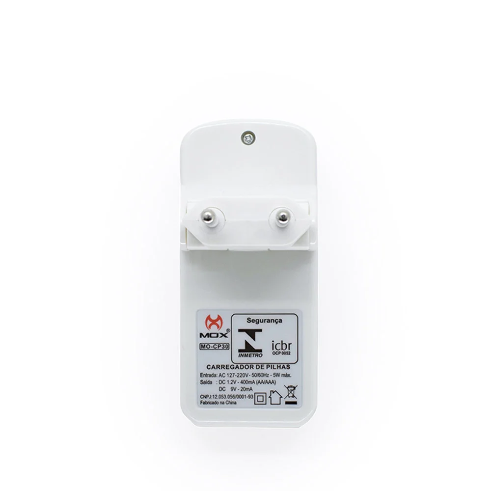 Carregador De Tomada Mox Mo-Cp30, Para Pilhas AA, AAA E Bateria 9V - Bivolt