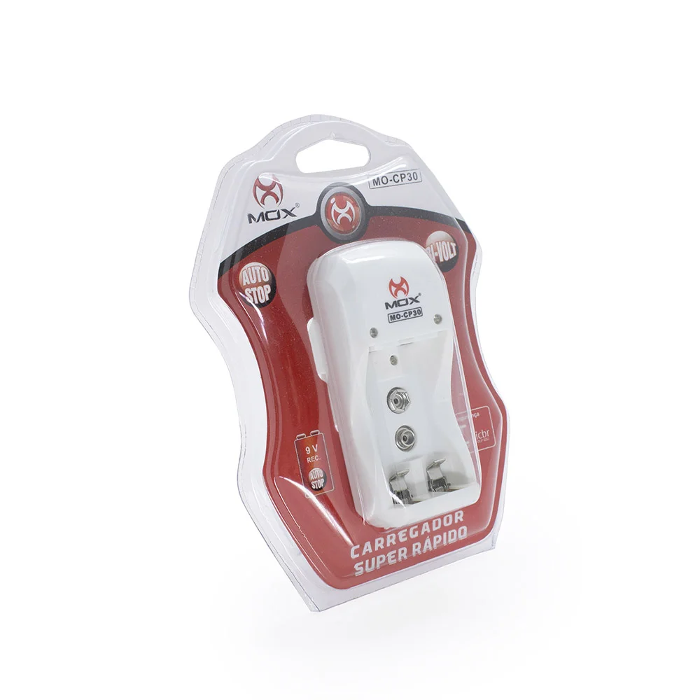 Carregador De Tomada Mox Mo-Cp30, Para Pilhas AA, AAA E Bateria 9V - Bivolt