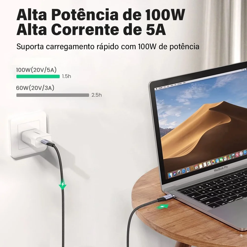 Imagem 5 de 5 do produto Ugreen Cabo Usb C 3.1 Gen2 Macho Macho 10GBps 5a 1m