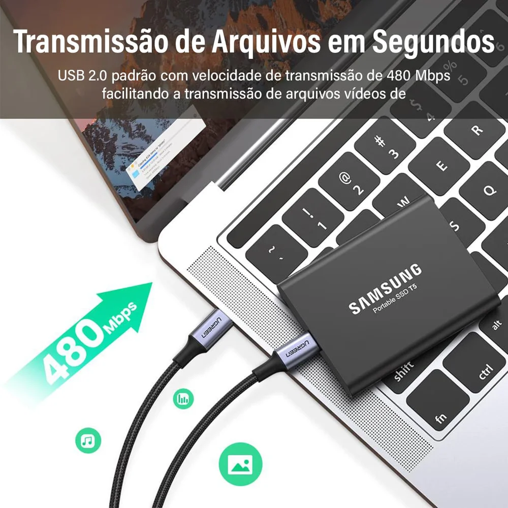 Imagem 3 de 5 do produto Ugreen Cabo Usb C Macho Macho Usb 2.0 Carga Rápida 5a 1m