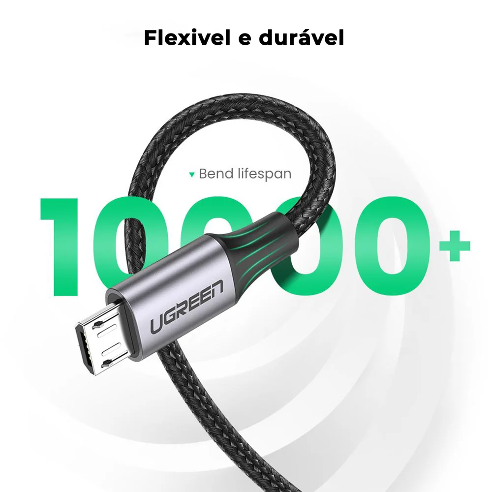 Imagem 5 de 5 do produto Ugreen Cabo De Celular Carga Rápida Turbo Micro Usb V8 3m