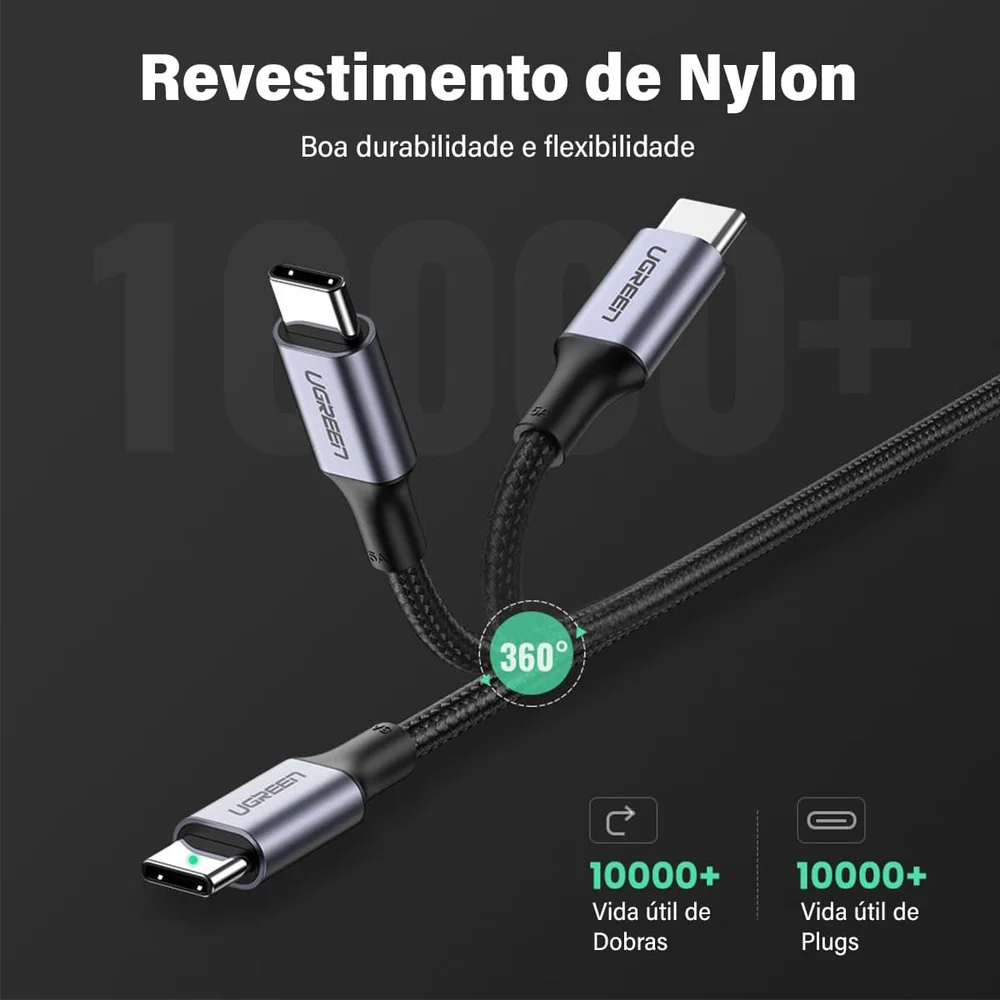 Imagem 3 de 5 do produto Ugreen Cabo Usb C Macho Macho Usb 2.0 Carga Rápida 5a 2m