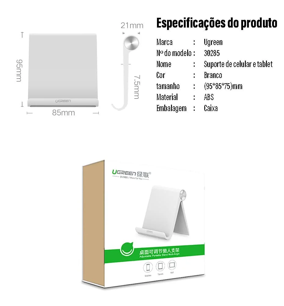 Imagem 5 de 5 do produto Ugreen Suporte Celular Smartphone Tablet Movel Mesa Branco