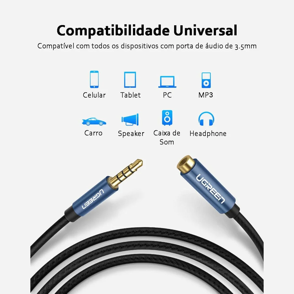 Imagem 3 de 5 do produto Extensão P2 P3 4vias Ugreen, Celular Note Fone, Microfone 1.5