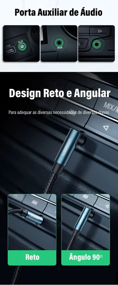 Imagem 4 de 5 do produto Cabo Audio Som Auxiliar P2 P2 90 Ugreen 3.5mm 2m