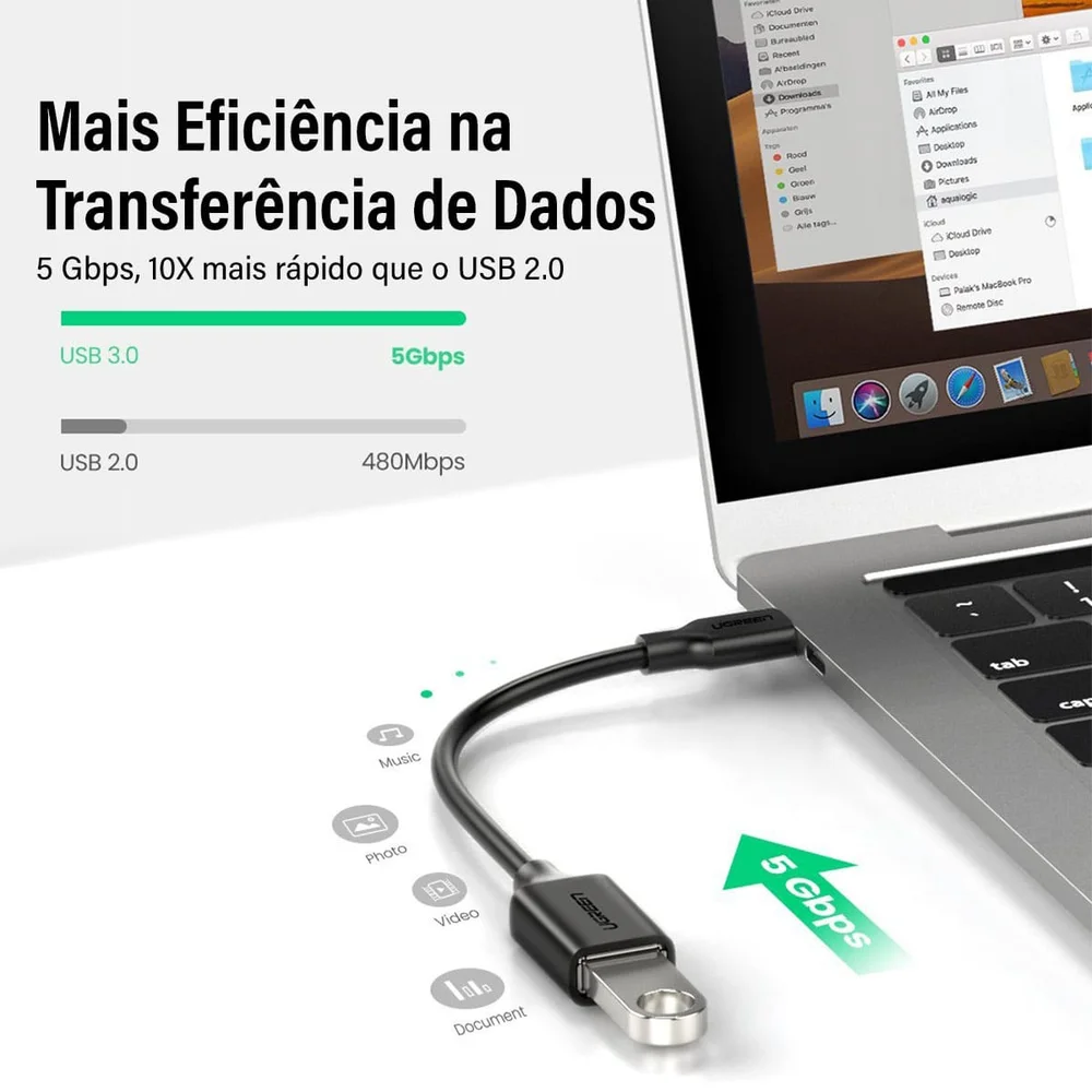 Imagem 4 de 5 do produto Ugreen Usb-c Macho Para Usb 3.0 Femea Cabo Otg 15cm