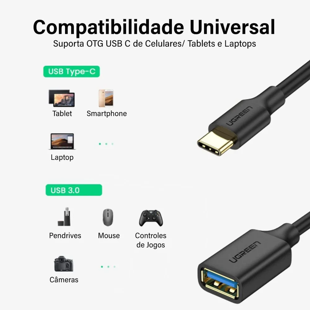 Imagem 5 de 5 do produto Ugreen Usb-c Macho Para Usb 3.0 Femea Cabo Otg 15cm