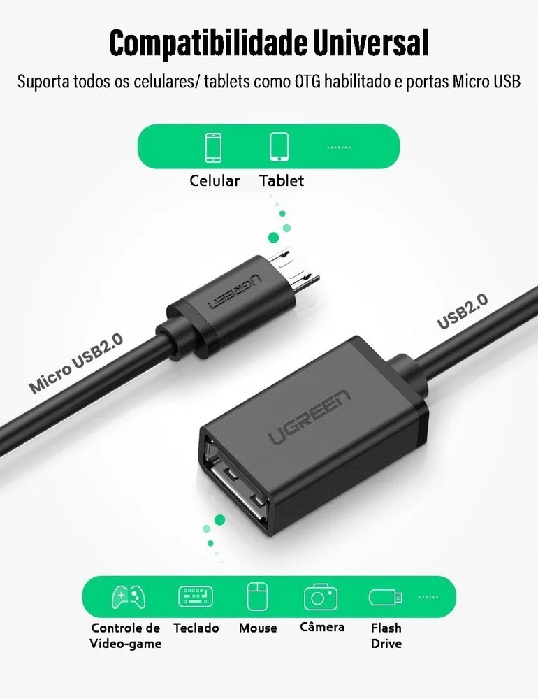 Imagem 3 de 5 do produto Adaptador OTG Micro USB V8 Ugreen Celular Tablet Smartphone