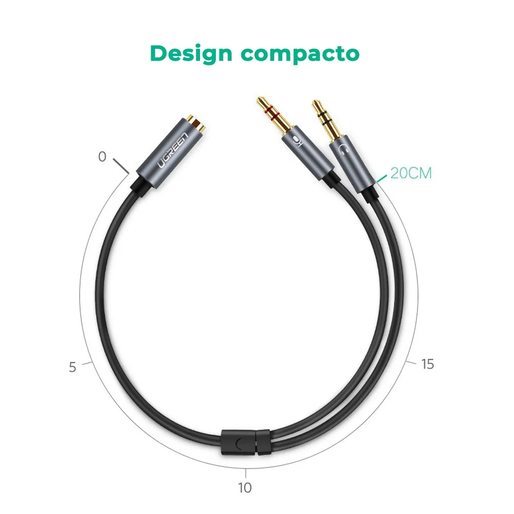 Imagem 2 de 5 do produto Divisor Splitter P3 Fone De Ouvido P2 E Mic Fone P2 Ugreen