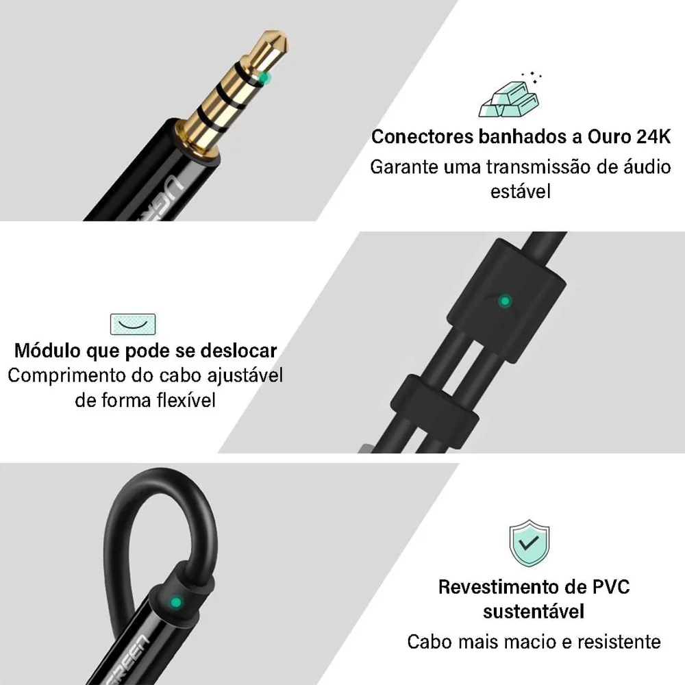 Imagem 3 de 5 do produto Ugreen Divisor Splitter P3 Fone De Ouvido P2 E Mic Fone P2
