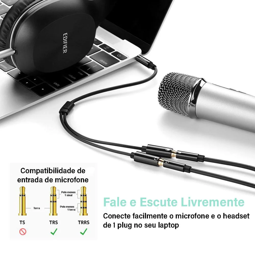 Imagem 5 de 5 do produto Ugreen Divisor Splitter P3 Fone De Ouvido P2 E Mic Fone P2