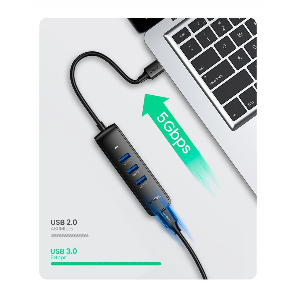 Imagem 3 de 5 do produto HUB USB 4 Portas USB A 3.0 HD SSD Pendrive Ugreen 5gbps 1m