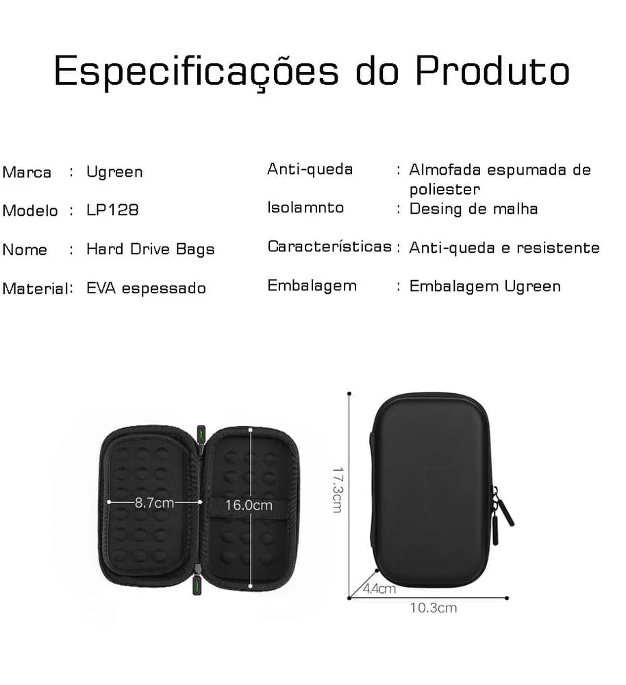 Imagem 4 de 5 do produto Ugreen Case Estojo Bag Eva Para Hd Ssd Externo 2.5 Small