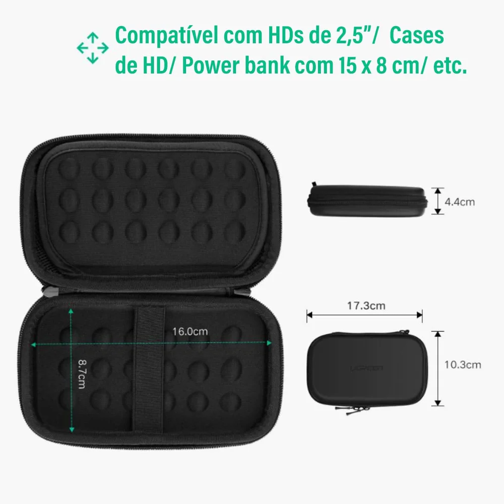 Imagem 5 de 5 do produto Ugreen Case Estojo Bag Eva Para Hd Ssd Externo 2.5 Small