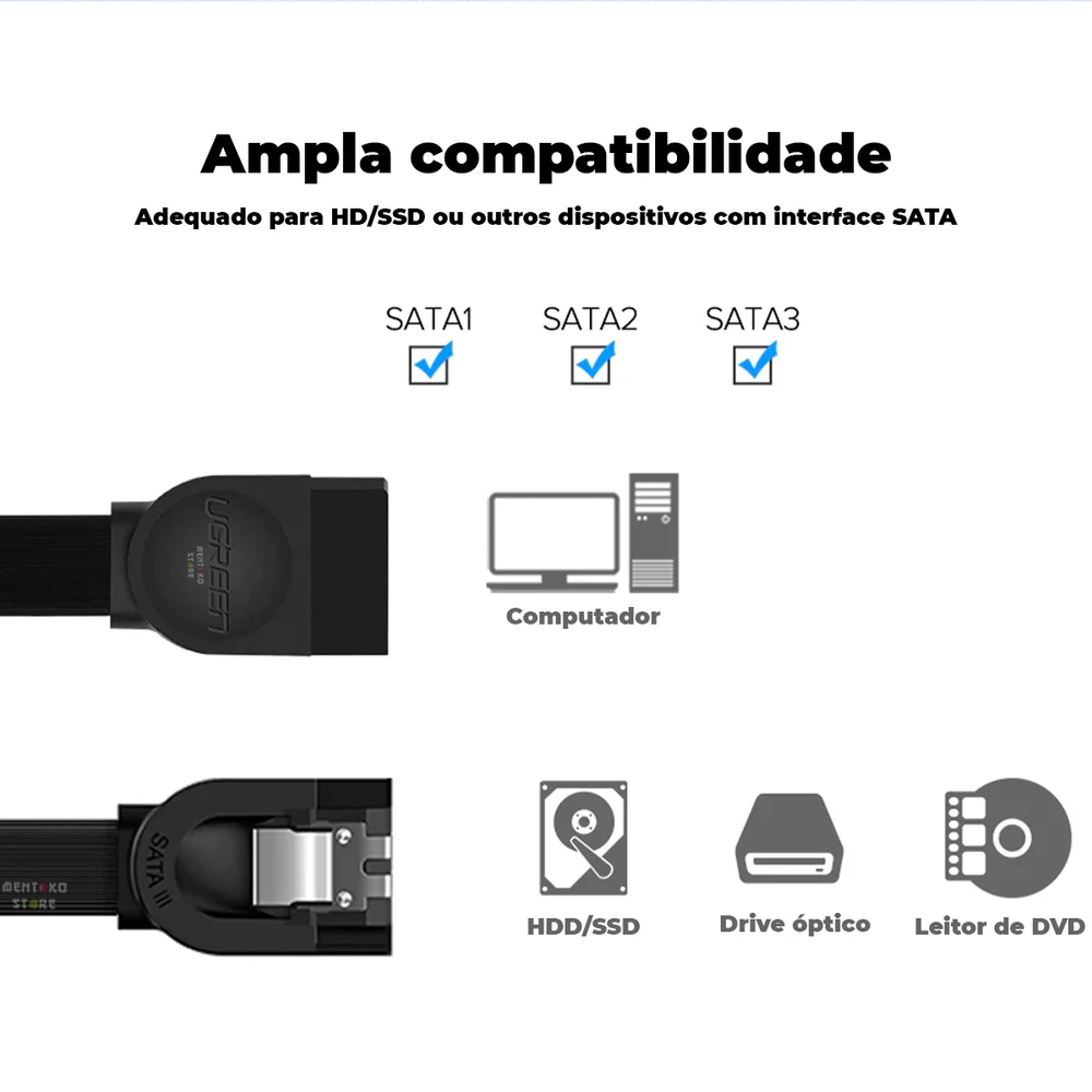 Imagem 2 de 5 do produto Cabo Dados Sata 3 90° L Ugreen 6gbps Hd Ssd Gravador 50cm