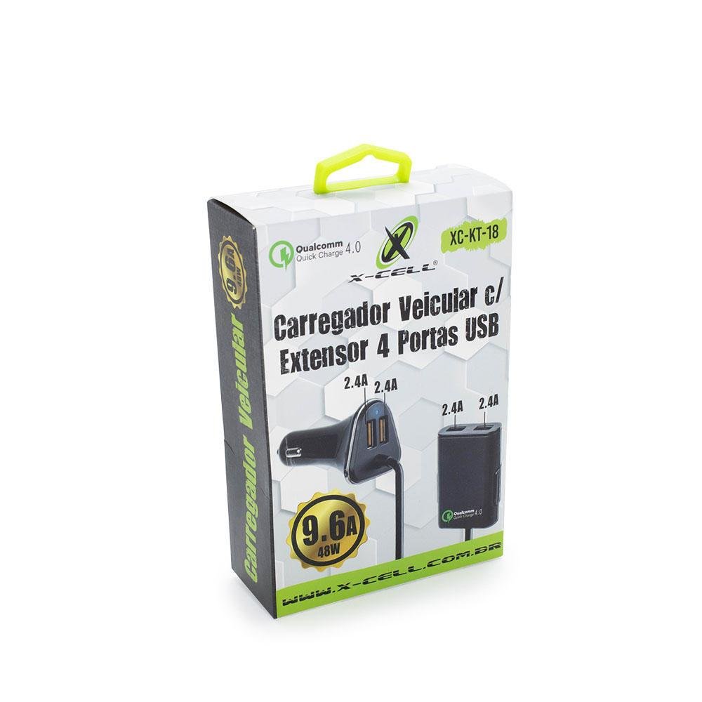 Imagem 3 de 5 do produto Carregador Veicular Com Extensor Usb X-cell Xc-kt-18