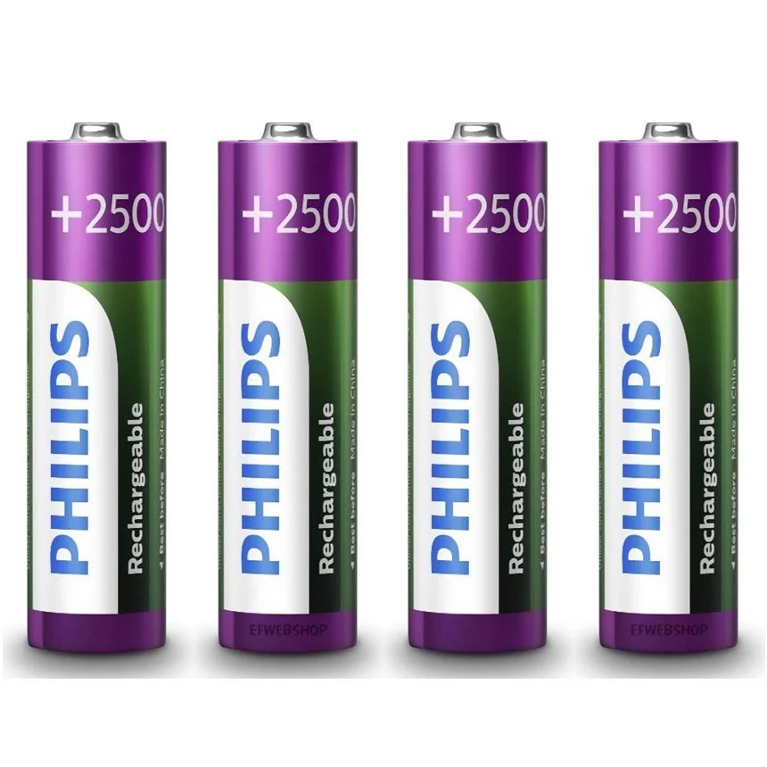 Pilha Recarregável AA Philips, 4 Unidades, 2500mAh, 1.2V