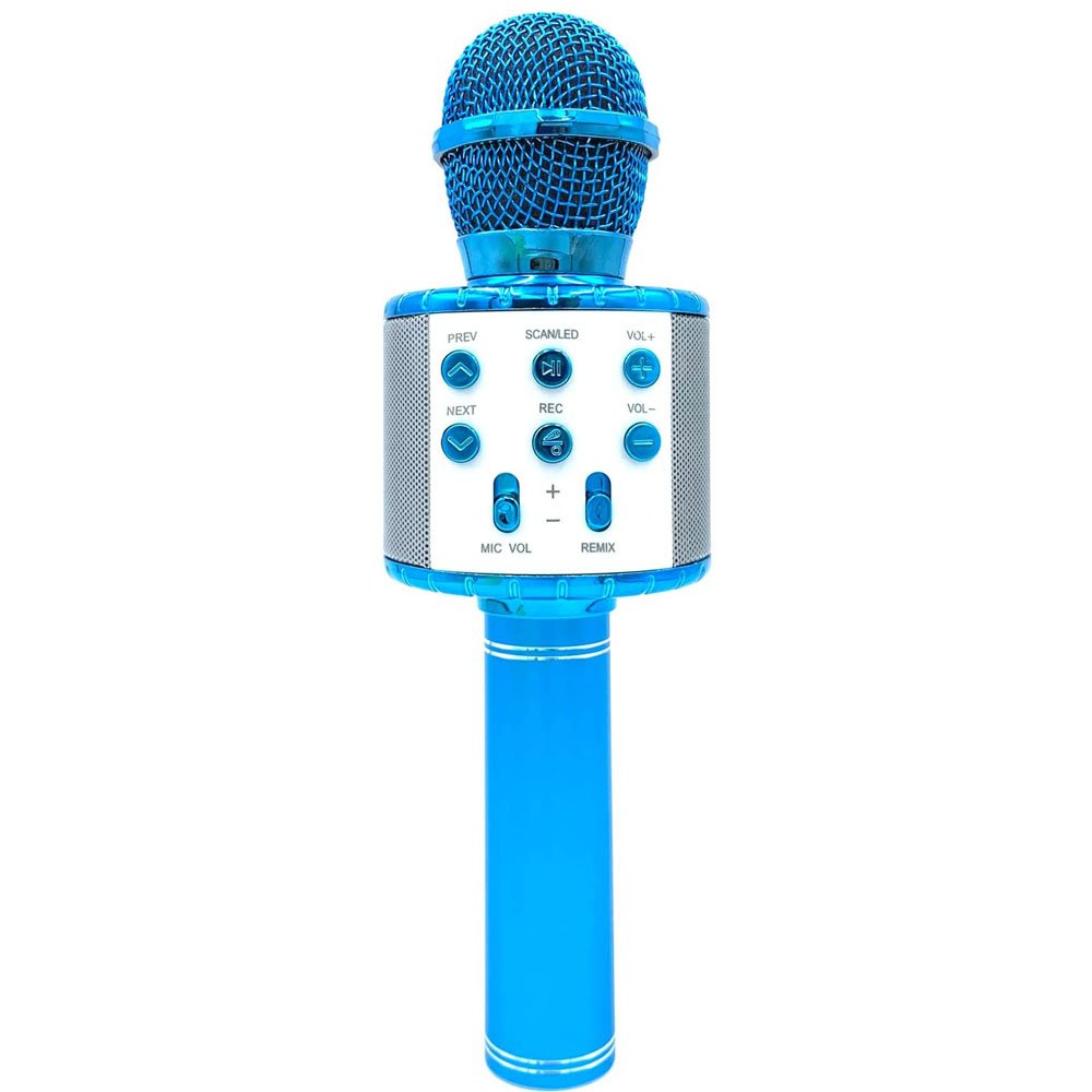 Microfone Sem Fio Para Gravação De Canto Com Luzes Led Colorido Infantil Azul