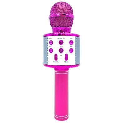 Microfone Sem Fio Para Gravação De Canto Com Luzes Led Colorido Infantil Pink