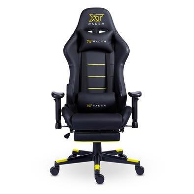 Cadeira Gamer XT Racer Attack Com Apoio De Pés Reclinável Ergonômica Couro Sintético - Preto e Amarelo