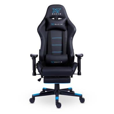Cadeira Gamer XT Racer Attack Com Apoio De Pés Reclinável Ergonômica Couro Sintético - Preto e Azul