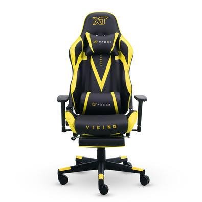 Cadeira Gamer XT Racer Viking, Com Apoio De Pés Reclinável, Ergonômica, Couro Sintético, Preto e Amarelo