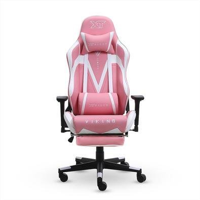 Cadeira Gamer XT Racer Viking, Com Apoio de Pés, Reclinável, Ergonômica, Couro Sintético, Rosa e Branco